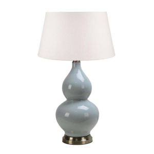Pale Blue Ceramic Gourd Lamp with White Shade