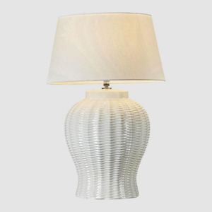 Lighting: Drawbridge Ceramic Lamp with Linen Drum