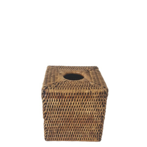 Decor: Natural Rattan Tissue Box Cover - Square