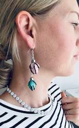 Wild Flower Collections: Double Wild Flower Statement Earrings-Blush and Mint