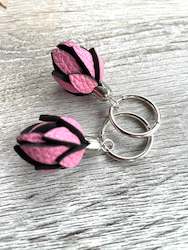 Wild Flower Buds -Bubblegum pink on Silver Hoops