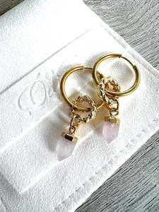 Rose Quartz Point Gemstone Charm Earrings