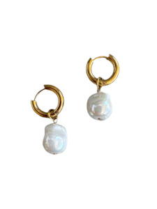 Metals And Pearls: Baroque Pearl Huggie Hoops Gold
