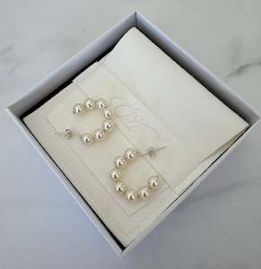 Pearls: Cream Swarovski White Pearl Moon Hoops