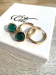 Glass Cushion Hoops Emerald Green