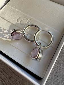 Glass Cushion Hoops Silver/Pink