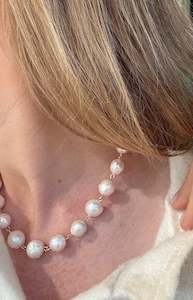 14Karat Gold Fill Linked Fresh Water Pearl Necklace with Paperclip Chain