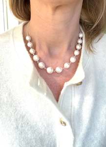 Sterling Silver Linked Fresh Water Pearl Necklace with Flattened Curb Chain