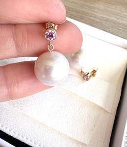 Pink Cubic Zirconia 14karat Gold Filled Pearl Stud Dangles