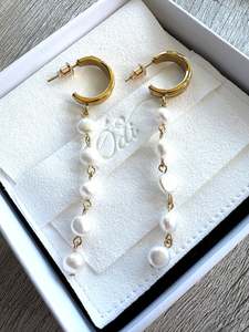 Stud Hoops Tripple Wave Fresh Water Nugget Pearls Dangles- Stainless Steel Jewellery