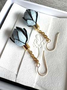 Light Blue Wild Flower Leather Chain Earrings