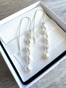 Popular: Statement Ear Wires with Fresh Water Nugget Pearl Dangles Sterling Silver Jewelry