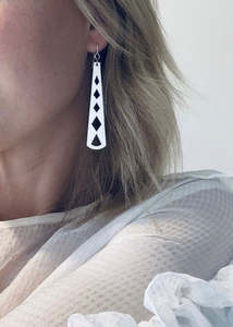 Popular: Diamond Sticks - White Leather Earrings
