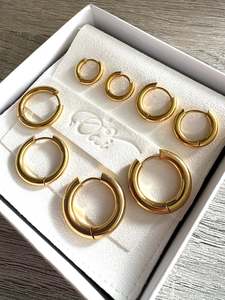 Plain & Layering Hoops Stainless Steel Gold