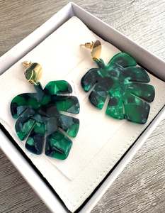 The Odi Edit: Large Green Monstera Leaf Earrings