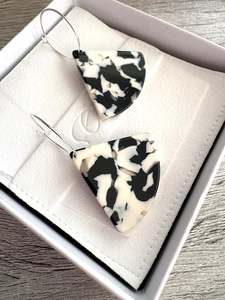 Tortoiseshell Black and White Triangle Hoop Earrings