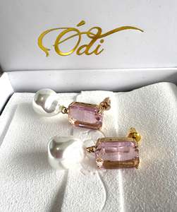 Pink Rectangle Cushions with Baroque Pearl Stud Dangles