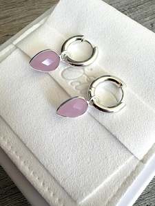 The Odi Edit: Pink Chalcedony Teardrops on Huggies
