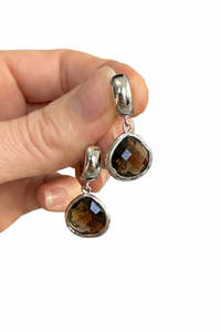 The Odi Edit: Chocolate Brown Jewel Drops on Silver Huggies