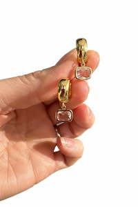 The Odi Edit: Clear Rectangular Jewels on Gold Huggies