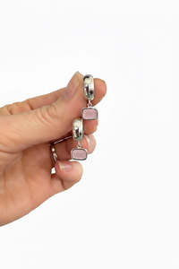 The Odi Edit: Milk Pink Rectangle Jewels on Wide Silver or Gold Huggies