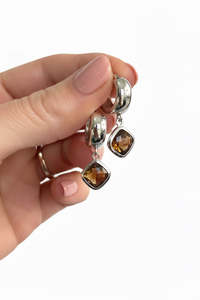 The Odi Edit: Chocolate Brown Rhombus Jewels on Silver Huggies