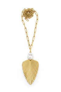Palm Leaf Tropical Baroque Pearl Stainless Steel Necklace