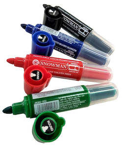 Board Accessories: Snowman Wide Bullet Tip Whiteboard Markers - Box of 12 - Refillable