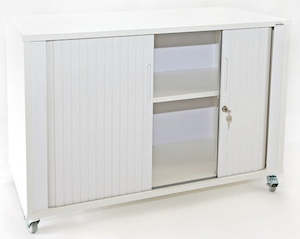 Cabinets: Two Door Tambour Caddy with Melteca Exterior