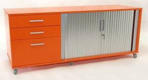 Cabinets: Double Door Tambour Caddy with Drawers