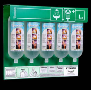 Eyewash First Aid: Tobin Buffer pH Neutralising Eyewash Solution with Wall-mounting Stand – 5 Bottles