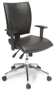 Executive And Boardroom Chairs: Edge 3 Lever Executive Office Chair in Black Leather - Midback and Highback