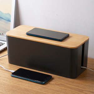 Stationary Office: Cable Management Box with Bamboo Lid