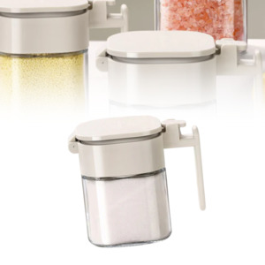 Home Living Kitchen Foodwrap Storage: Glass Salt Container with Lid Spoon