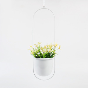 Minimalist Metal Plant Hanger Oval Shape White