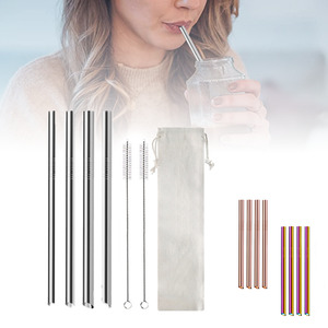 Home Living Kitchen Drinkware: Four-Piece Stainless Steel Wide Caliber Bubble Tea Straws