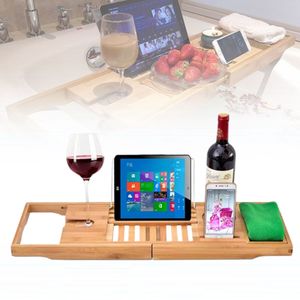 Health Beauty: Bamboo Bathtub Caddy Tray with Extending Sides