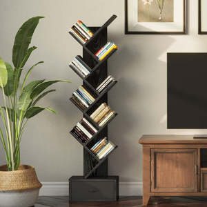 Storage Organisation: 9 Tier Tree Bookshelf with Drawer Black