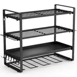 Storage Organisation: Wall Mounted Power Tool Rack with 4 Drill Slots and Side Hangers