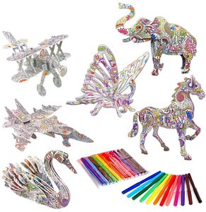 3D Coloring Puzzle Set 6 pack With 24 Pen Markers Type A