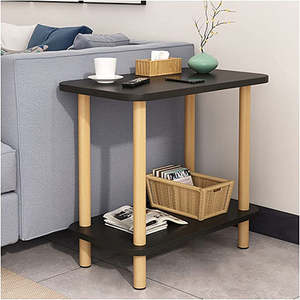 2 Tier Rectangle Wooden Side Table Black