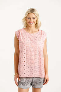 Tops: Home-lee Daisy Top - Pink Blooms