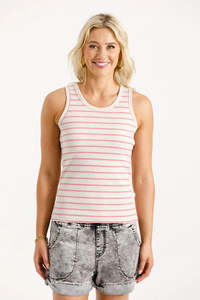 Tops: Home-lee Bobby Singlet - Ivory Bloom Stripe