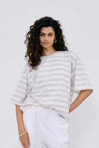 Tops: Studio Stripe T-shirt - Stone
