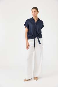 Tops: Studio Tie Shirt - Navy