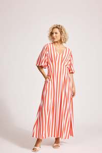 Dresses: eb&ive Treville Stripe Maxi Dress - Coral