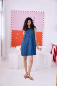 Dresses: eb&ive Melenia Denim Tank Dress - Indigo