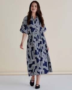 Betty Basics Skye Dress - Navy Geo
