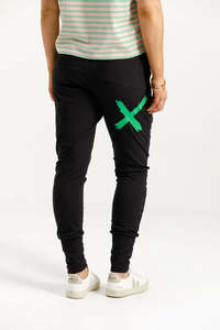 Home-lee Apartment Pants - Black with Kelly Green X