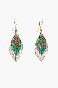 Antler Nz: Antler Leaves Earring - Gold & Green